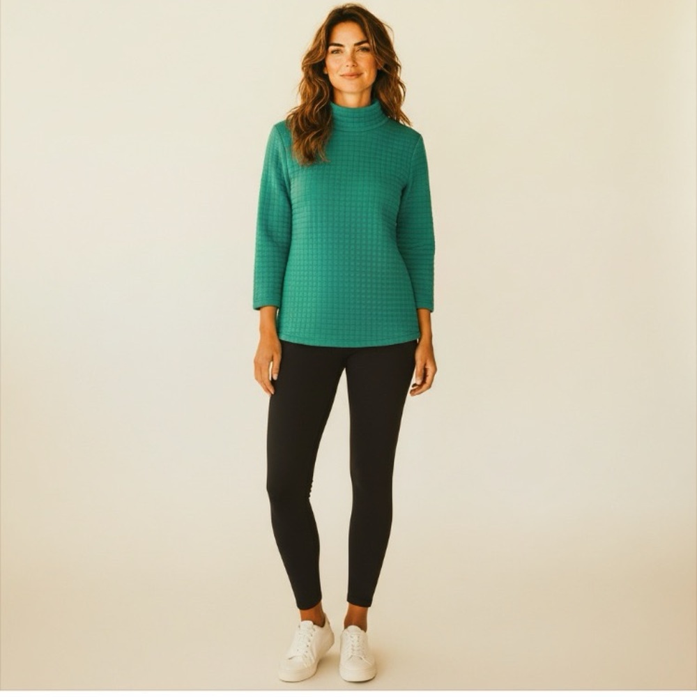 Talbots Textured Quilted Jade Green Pullover Top Women’s Size LP